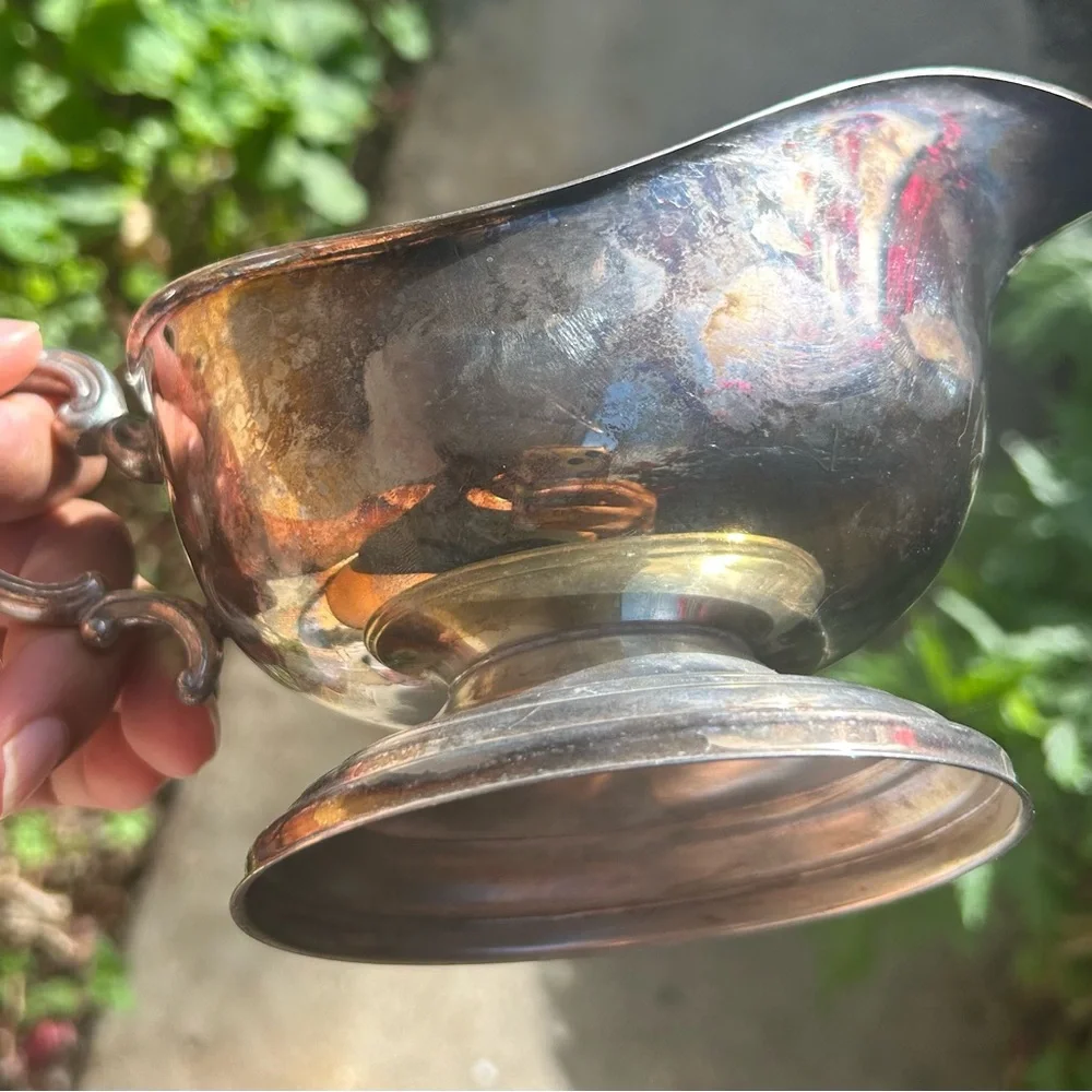 Silver Plated Cream Or Gravy Boat - 8 Inches Long With Patina